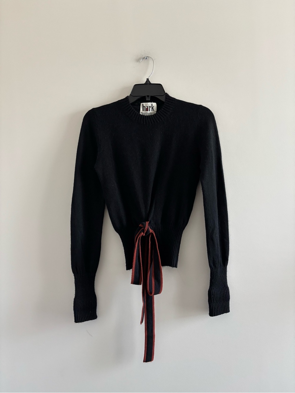 VTG Hark British Hong Kong Angora Sweater Wool Black Belt Women M Minimalist 80s